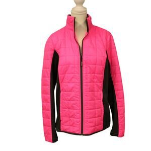 Lands End The Outfitters Hot Pink Gray Size M Womens Quilted Fleece Jacket NWT